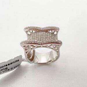 925 Sterling Sliver Moissanite Bridge Ring, 1.51ctw VVS Stones Hip Hop Jewelry B